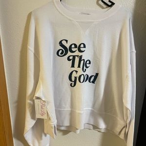 See The Good White Cropped Corded Graphic Sweatshirt